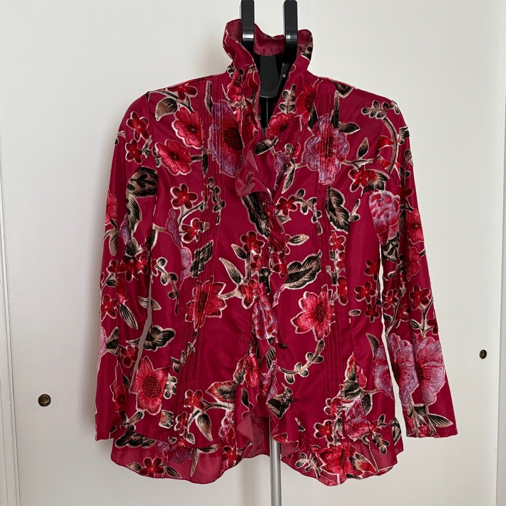 Floral Ruffle Women's Top/Jacket- Red